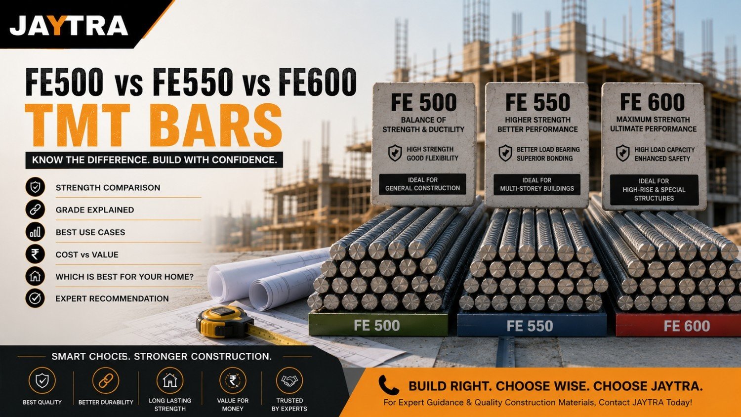 Fe500 vs Fe550 vs Fe600 TMT Bars